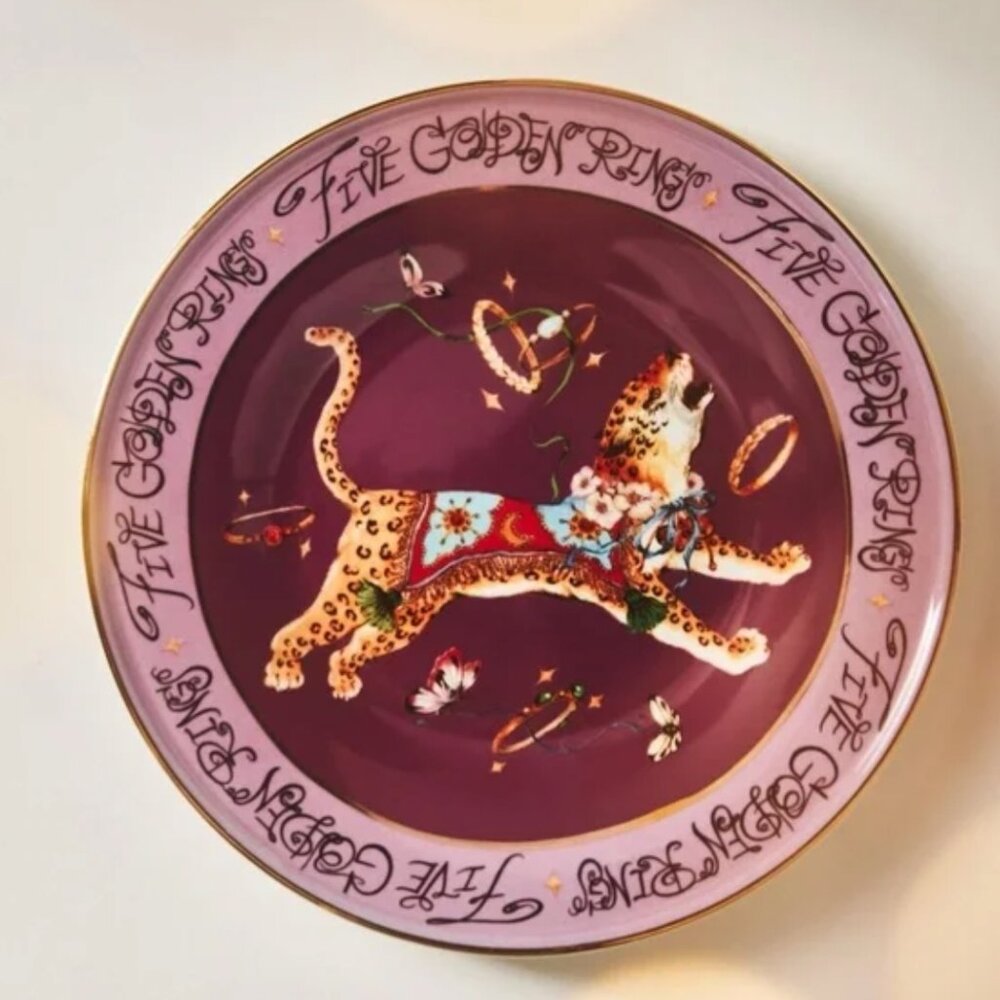 Phannapast  Anthropologie 12 Days of Christmas  Dessert Plate #5 FIve Gold Rings